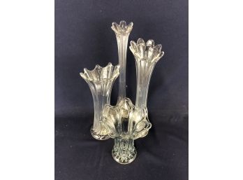 Lot Of 4 Vintage Clear Glass Swung Stretch Vase