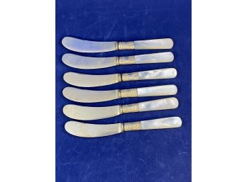 A. J. Jordan St. Louis Mother Of Pearl Handled Sterling Collar Cheese Knives, Set Of 6