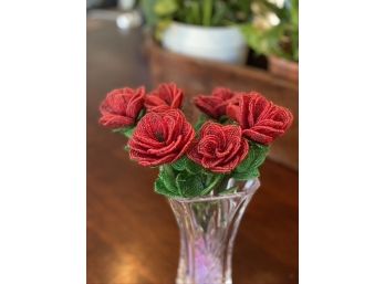 French Beaded Flowers, 7 Red Roses, 2 Rosebuds