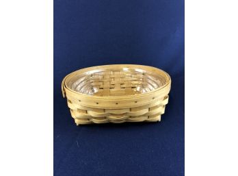 Longaberger 2003, Round Handwoven Basket With Two Liners And Protector