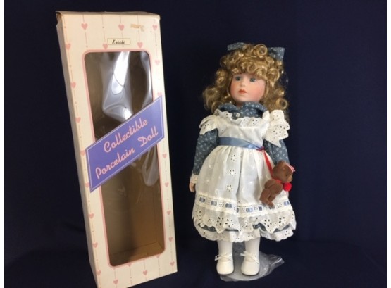 'Kristi' Porcelain Doll Holding Teddy Excellent Condition