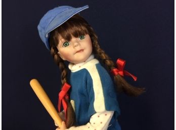 Porcelain Doll 'Erin's Up At Bat' From The Sporting Kids Collection By Gorham