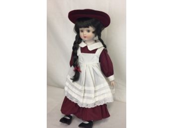 Gorgeous Black Haired Doll With Long Pigtail. Porcelain. Excellent Condition