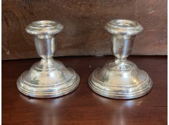 Vintage Pair Of Sterling Silver Reinforced Weighted Candle Stick Holders