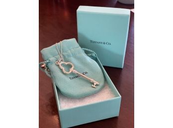 Tiffany & Co. Key Pendant 18' Chain Sterling Silver Necklace, Includes Tiffany Blue Bag And Box