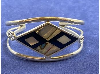 Alpaca Silver, Mother Of Pearl, Abalone And Onyx, Cuff Bracelet, Mexico