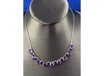 Simple But Elegant Victorian Amethyst? Necklace, 10K White Gold