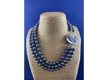 3 Strand Tehitian Pearl Necklace With Cameo Type Clasp, Made By Natural Creations By Nancy