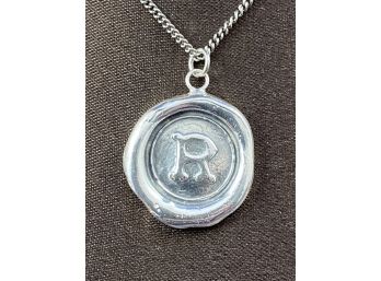 Pyrrha, Reclaimed Sterling Silver Pendant And Chain, Made From A Wax Seal, Monogram R