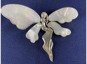 Sterling Silver Pin With Mother Of Pearl Wings