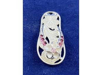 Sterling Silver Plumeria Flip Flop With Pink Stones, Pendant