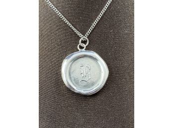 Pyrrha, Reclaimed Sterling Silver Pendant And Chain, Made From A Wax Seal, Monogram B