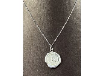 Pyrrha, Reclaimed Sterling Silver Pendant And Chain, Made From A Wax Seal, Monogram A