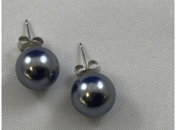Tehetian Pearl Earrings With Sterling Silver Posts, 9mm