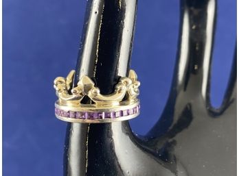Sterling Silver Crown Ring Size 6, With Amethyst Type Stones