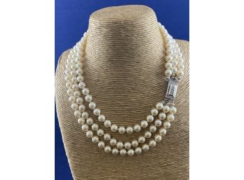 1980s Carolee Faux Pearls Necklace 3 Strand Vintage, Excellent Quality Costume Jewelry