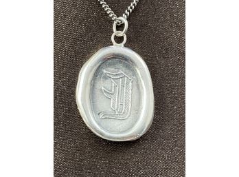 Pyrrha, Reclaimed Sterling Silver Pendant And Chain, Made From A Wax Seal, Monogram D