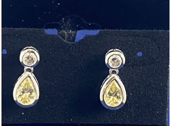 14K White Gold Drop Earrings With Quartz?  CZ?