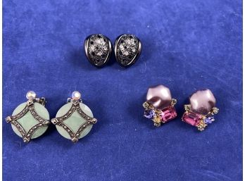 Three Pairs Of Vintage Looking Clip On Earrings - Erwin Pearl And Mariko
