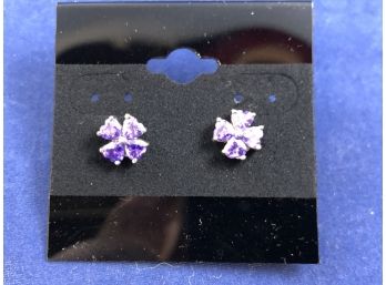 Sterling Silver With Purple Stone, Amethyst? Maltise Cross Stud Earrings