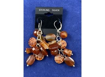 Sterling Silver Dangle Earrings With Semi-precious Stone