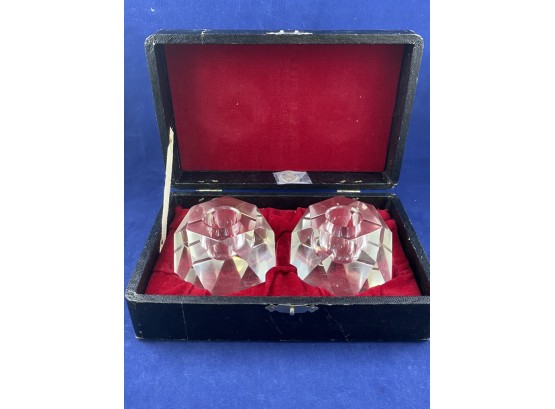 Vintage Crystal Candle Stick Holders In Carrying Case