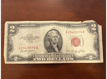 1953 Red Seal $2 Bill, Circulated