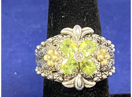 Barbara Bixby 18K Yellow Gold Accents & Sterling Silver, Faceted Peridot Size 7, Retired