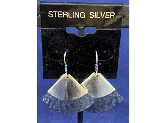 Chris Fischer Designs Sterling Silver Fan Dangle Earrings, Signed