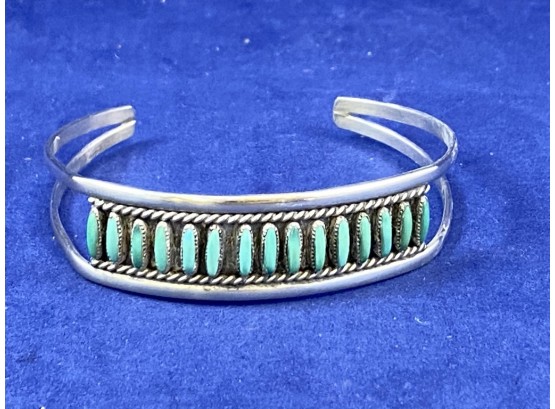 Sterling Silver & Turquoise Bracelet, Made In Mexico