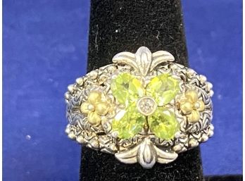 Barbara Bixby 18K Yellow Gold Accents & Sterling Silver, Faceted Peridot Size 7, Retired