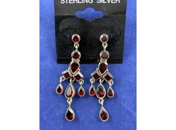 Garnet Sterling Silver Chandeleir Earrings