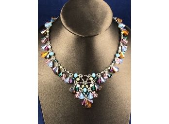 Karen Curtis, Sterling Silver And Colorful Swarovski Crystal V-Necklace, Retails $725
