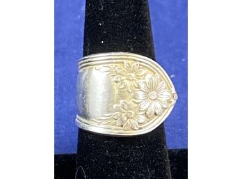 Silver Plate Floral Ring Made From Repurposed Flatware, Size 6.5