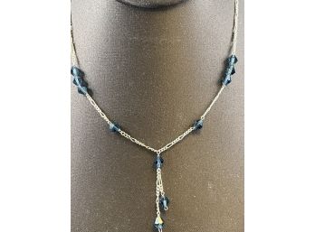Sterling Silver 925 Necklace With Blue Crystals, Made In Italy