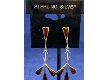 Sterling Silver And Amber Dangle Earrings