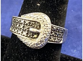 Sterling Silver, Marcasite Buckle Ring, Size 8