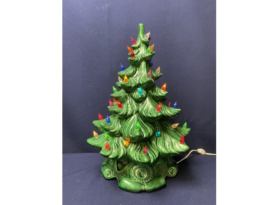 Vintage Ceramic Christmas Tree -16 Inches Tall-Lights Up 2 Pieces RETRO 70's