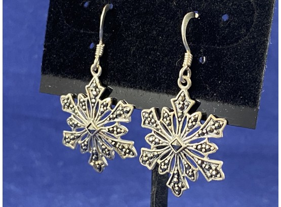 Sterling SIlver Marcasite, Snowflake Earrings