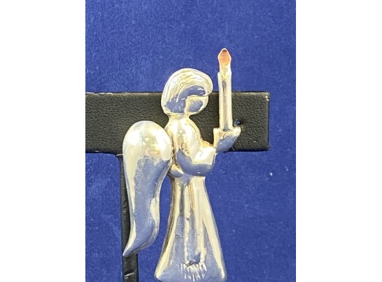 Sterling Silver  925 Angel Holding Candle Pin, Made In Mexico