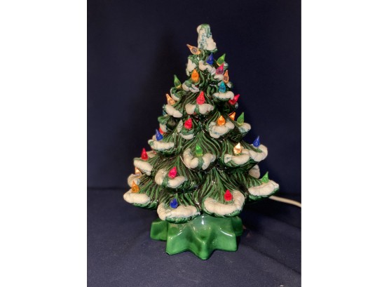 Vintage Ceramic Christmas Tree -16 Inches Tall-Lights Up 2 Pieces RETRO 70's