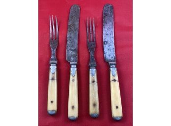 4 Piece Set Of Pewter Civil War Era Cutlery - Meriden Cutlery In CT