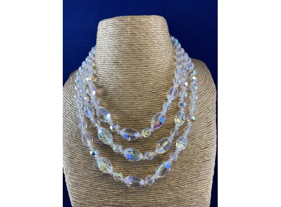 Three Strand Vintage Cut Crystal Faceted Bead Necklace