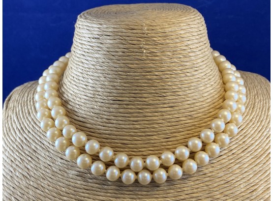 Vintage Double Strand Choker, Off White Pearl Beads With Nest Clasp
