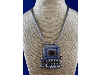 Vintage Tribal Looking Necklace And Pendant With Blue Accents
