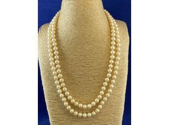Vintage Double Strand, Off White Pearl Beads With Rhinestone Clasp