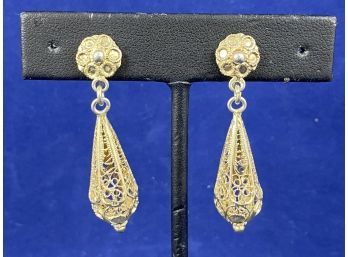 Victorian, 835 Silver Gold Gilt Filigree Earring