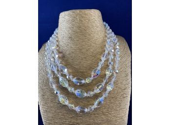 Three Strand Vintage Cut Crystal Faceted Bead Necklace