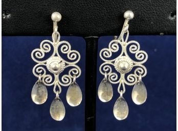 Charming, Vintage 830 Silver Filagree Twist On Earrings