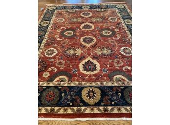 7'11'' X 10'  Patterened Asian Rug #3- Burgandy Base, Blue, Blue Green, Beige, Green With Off-White Accents